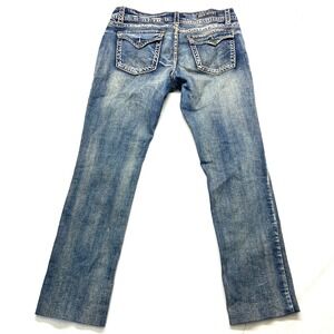 Red Rivet Jeans Women 15 Blue Denim Cotton Stretch Pockets Mid-Rise Straight Leg